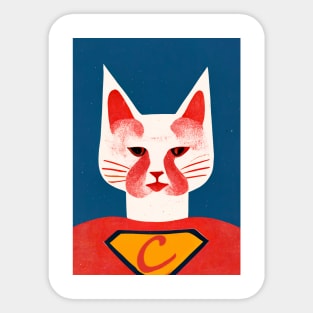 Retro Super Cat Retro Poster Vintage Art Cat Wall Blue Superpower Illustration Sticker